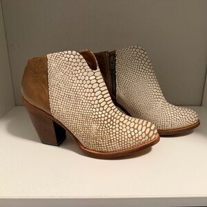 Freebird by Steven Ivory and Tan Textured Block Heel Booties
